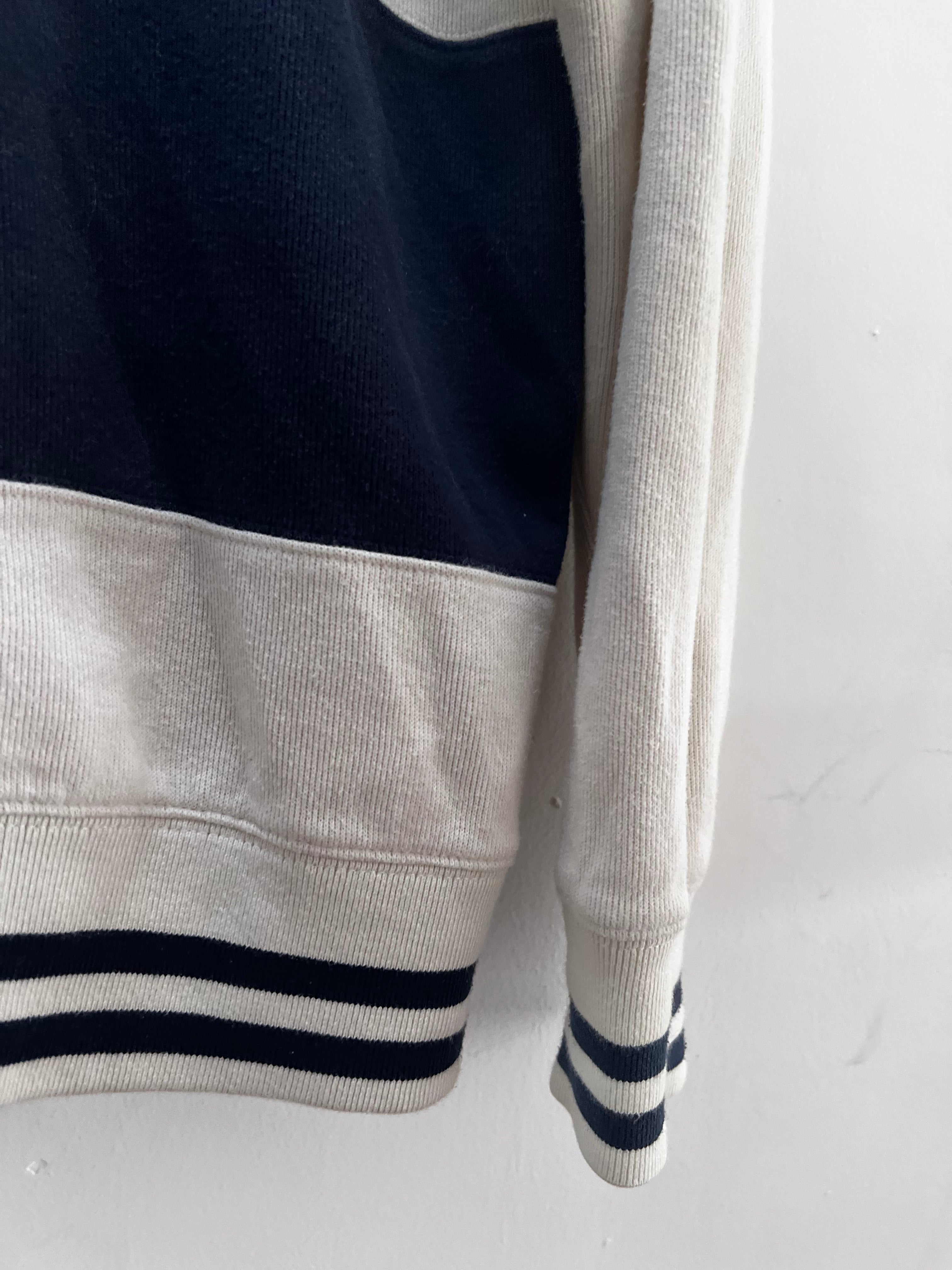 Yves Saint Laurent (YSL) Sweatjacke – Creme/Marineblau, Größe M