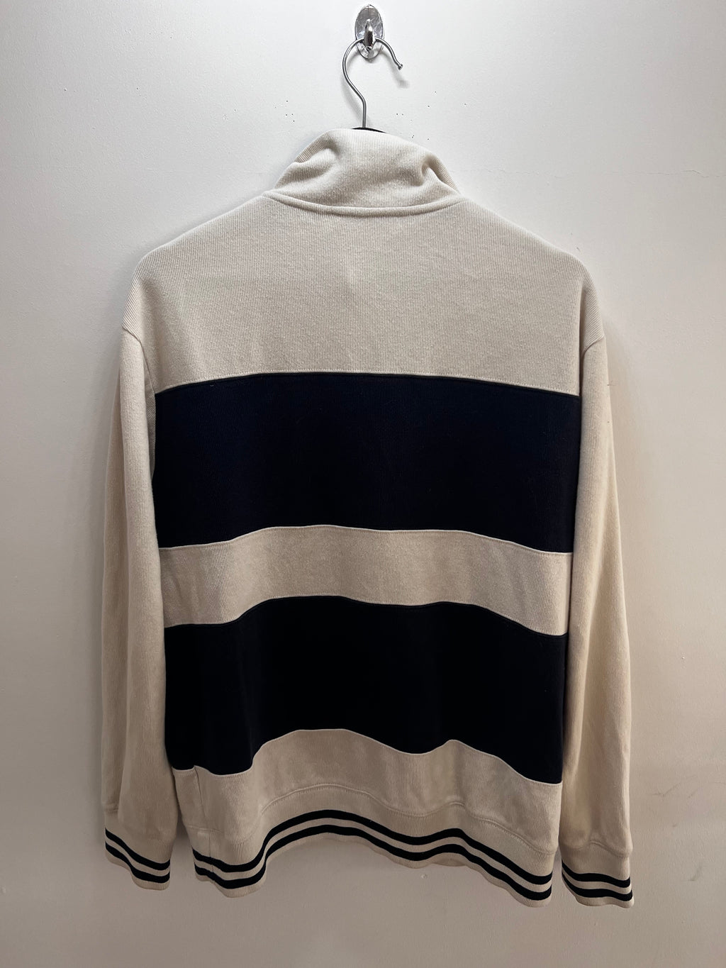 Yves Saint Laurent (YSL) Sweatjacke – Creme/Marineblau, Größe M